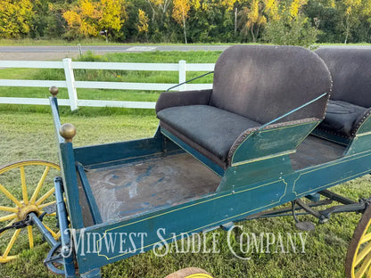 Antique Horse Surrey Carriage with Team Pole Blue & Yellow Carriage