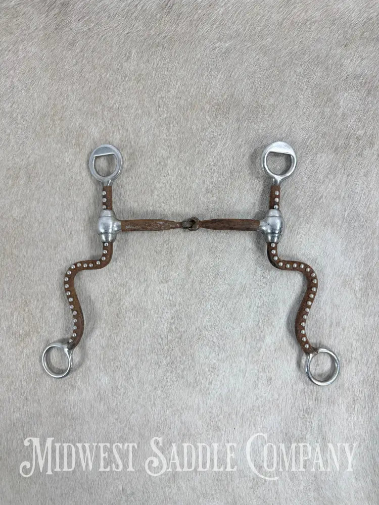 Antique Shanked Steel Jointed Snaffle Bit Stainless Steel Dots Inlay Copper 5.5” Bit