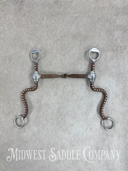 Antique Shanked Steel Jointed Snaffle Bit Stainless Steel Dots Inlay Copper 5.5” Bit