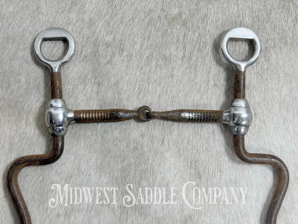 Antique Shanked Steel Jointed Snaffle Bit Stainless Steel Dots Inlay Copper 5.5” Bit