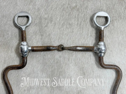 Antique Shanked Steel Jointed Snaffle Bit Stainless Steel Dots Inlay Copper 5.5” Bit
