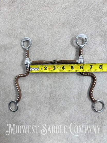 Antique Shanked Steel Jointed Snaffle Bit Stainless Steel Dots Inlay Copper 5.5” Bit