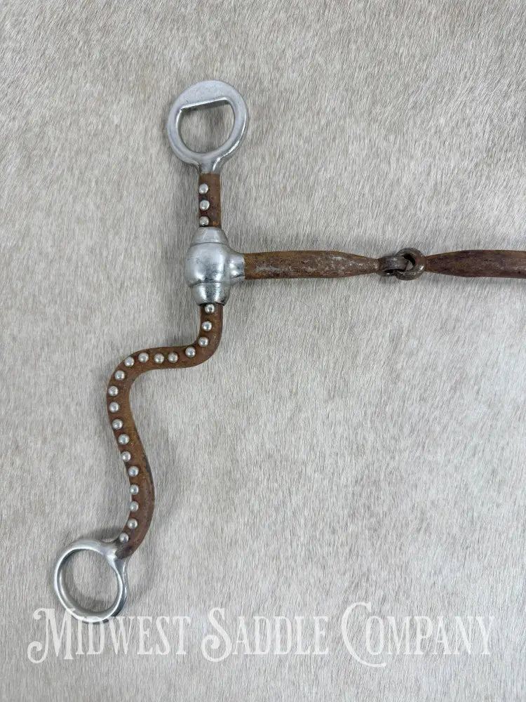 Antique Shanked Steel Jointed Snaffle Bit Stainless Steel Dots Inlay Copper 5.5” Bit