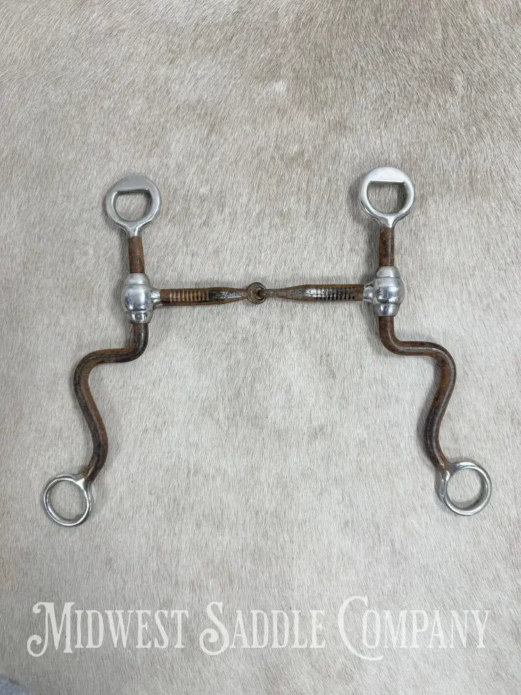Antique Shanked Steel Jointed Snaffle Bit Stainless Steel Dots Inlay Copper 5.5” Bit