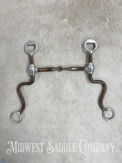 Antique Shanked Steel Jointed Snaffle Bit Stainless Steel Dots Inlay Copper 5.5” Bit