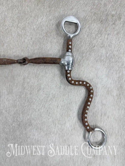 Antique Shanked Steel Jointed Snaffle Bit Stainless Steel Dots Inlay Copper 5.5” Bit