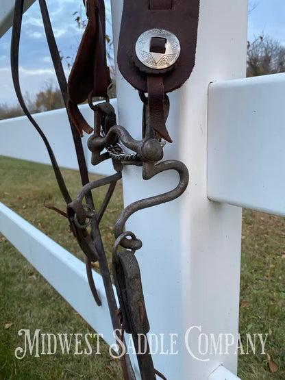 Antique Western Cowboy Silver Concho Bridle with Reins - Hand-Forged Cavalry Shank Curb Bit Bridles & Headstalls