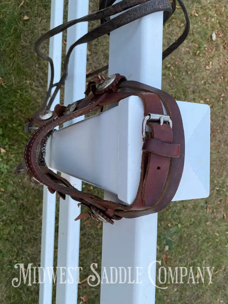 Antique Western Cowboy Silver Concho Bridle with Reins - Hand-Forged Cavalry Shank Curb Bit Bridles & Headstalls