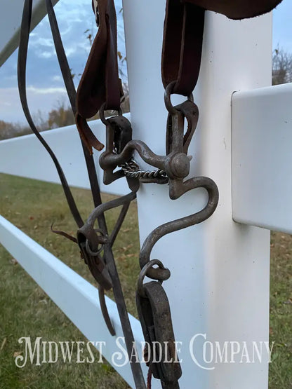 Antique Western Cowboy Silver Concho Bridle with Reins - Hand-Forged Cavalry Shank Curb Bit Bridles & Headstalls