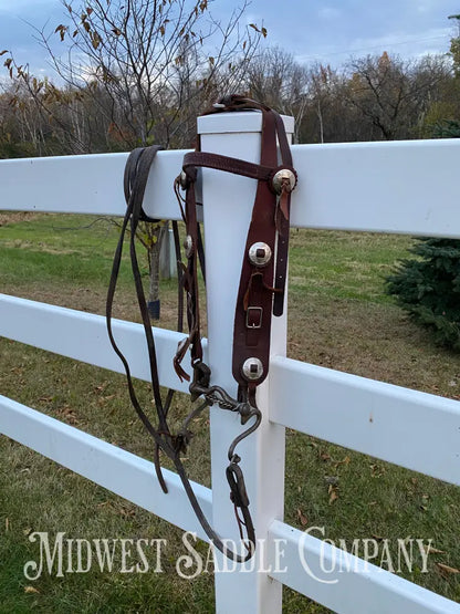 Antique Western Cowboy Silver Concho Bridle with Reins - Hand-Forged Cavalry Shank Curb Bit Bridles & Headstalls