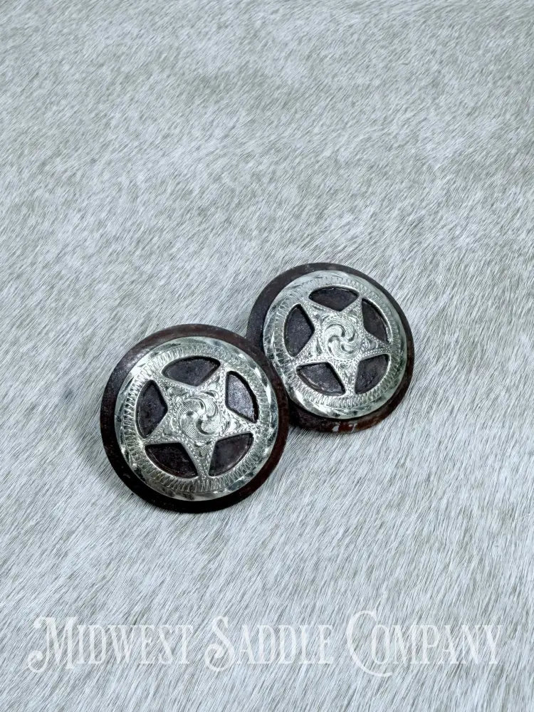 Aztec Iron Star Loop Back Conchos Bridle Rosettes Set of 2 Conchos