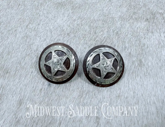 Aztec Iron Star Loop Back Conchos Bridle Rosettes Set of 2 Conchos