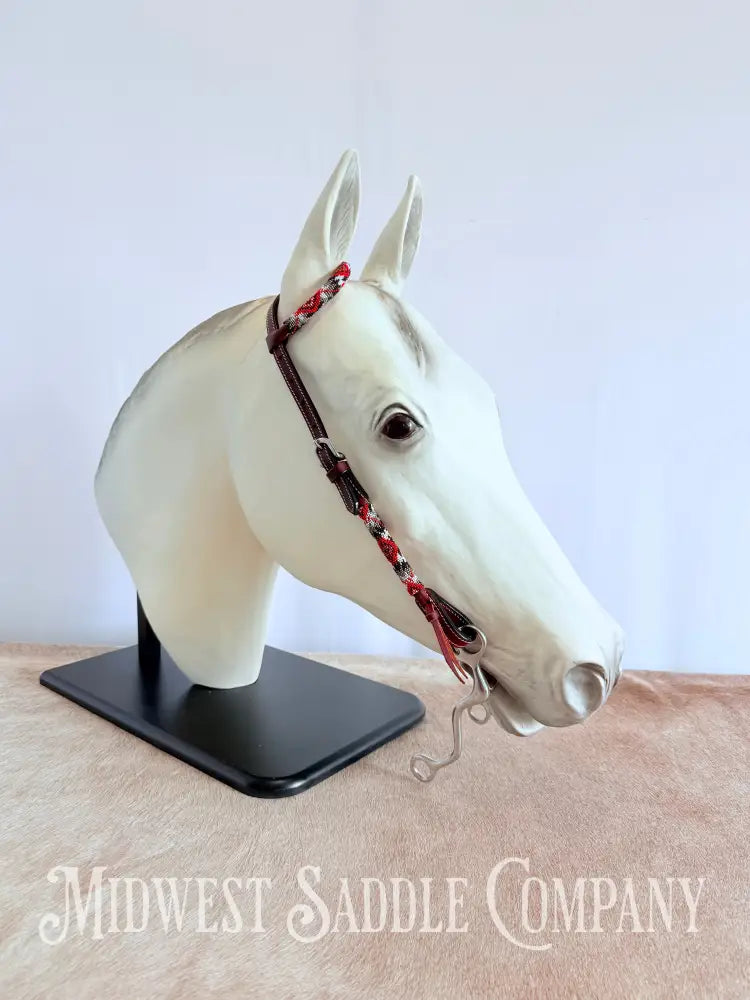 Beaded One Ear Western Headstall Full Horse Size - Red Black White Bridles & Headstalls