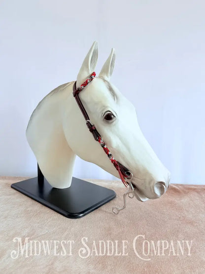 Beaded One Ear Western Headstall Full Horse Size - Red Black White Bridles & Headstalls