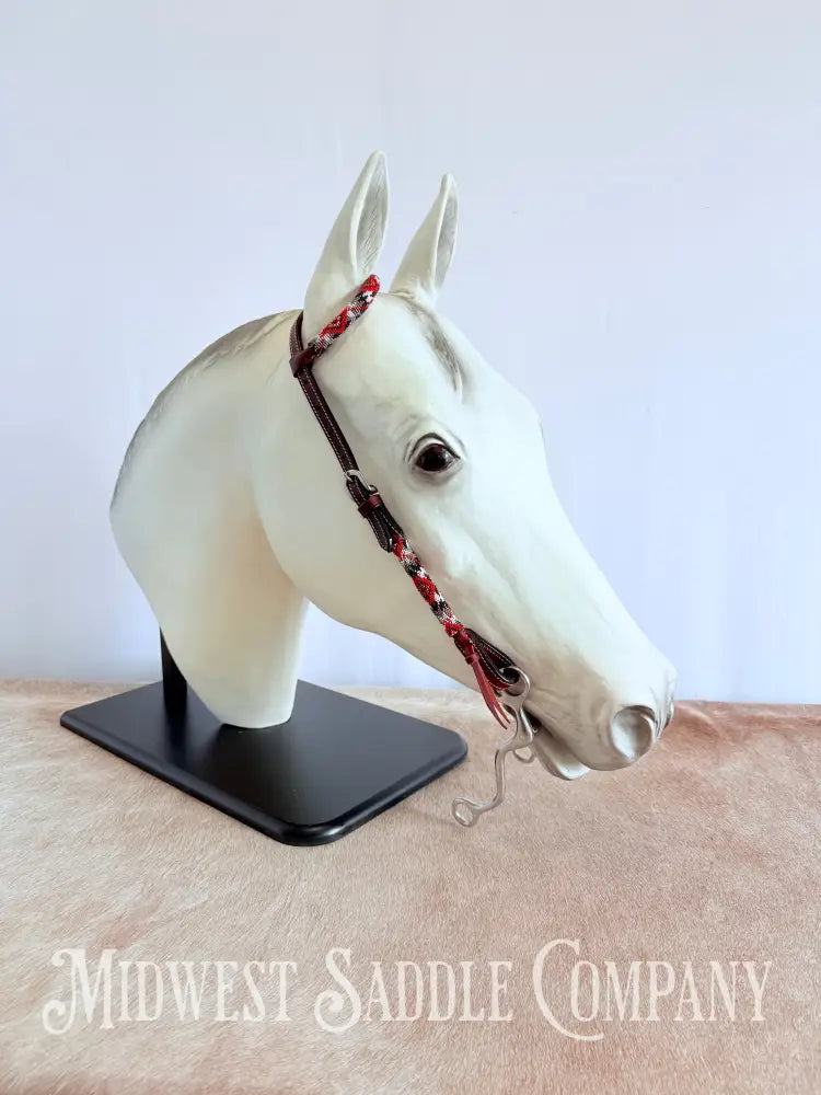 Beaded One Ear Western Headstall Full Horse Size - Red Black White Bridles & Headstalls