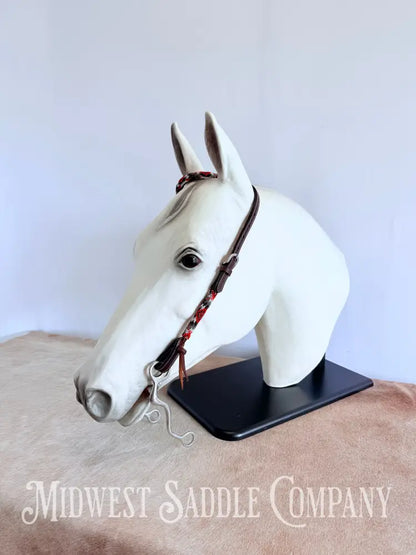 Beaded One Ear Western Headstall Full Horse Size - Red Black White Bridles & Headstalls