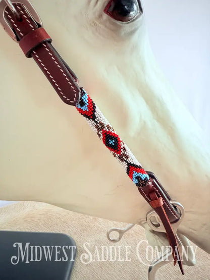 Beaded One Ear Western Headstall Full Horse Size - Red White Blue Black Bridles & Headstalls