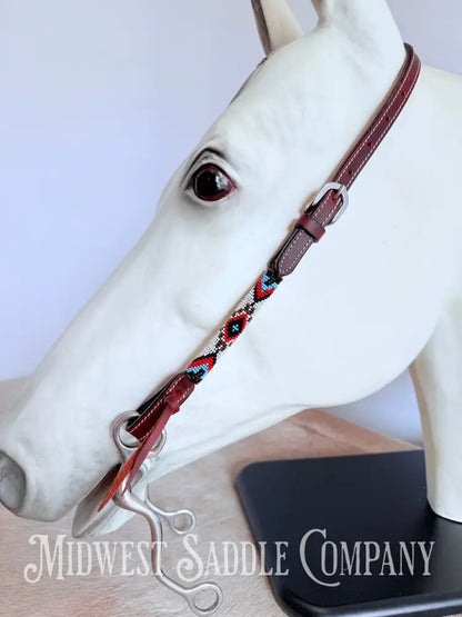 Beaded One Ear Western Headstall Full Horse Size - Red White Blue Black Bridles & Headstalls