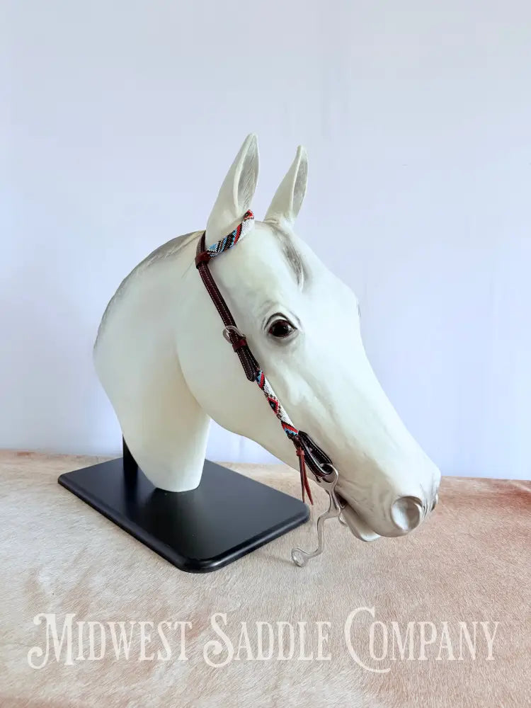 Beaded One Ear Western Headstall Full Horse Size - Red White Blue Black Bridles & Headstalls