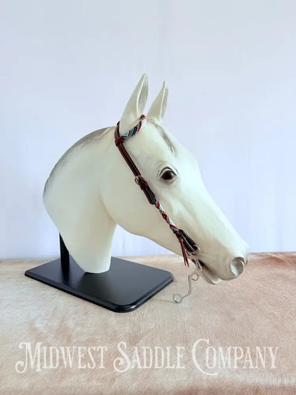 Beaded One Ear Western Headstall Full Horse Size - Red White Blue Black Bridles & Headstalls