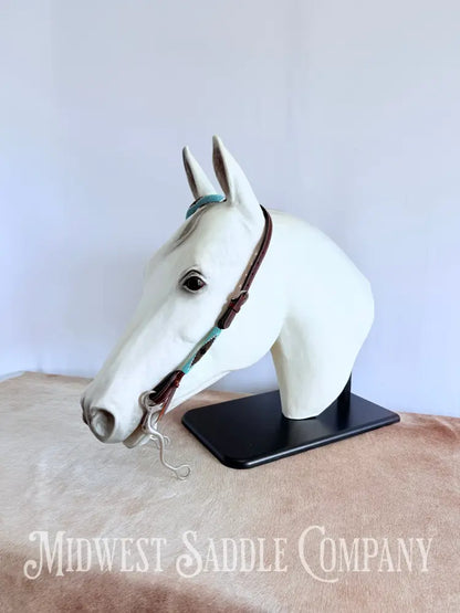 Beaded One Ear Western Headstall Full Horse Size - Turquoise & Gold Bridles & Headstalls