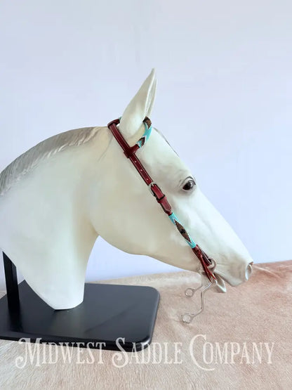 Beaded One Ear Western Headstall Full Horse Size - Turquoise & Gold Bridles & Headstalls