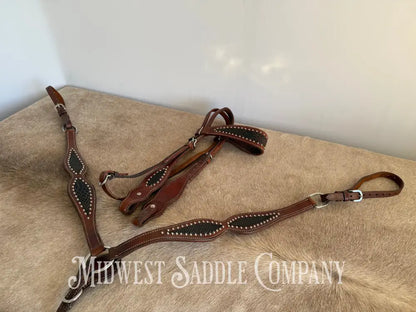 Beautiful Headstall & Breast Collar Set - Dark Brown Croc Stamped Leather Bridles & Headstalls