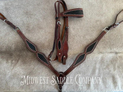 Beautiful Headstall & Breast Collar Set - Dark Brown Croc Stamped Leather Bridles & Headstalls