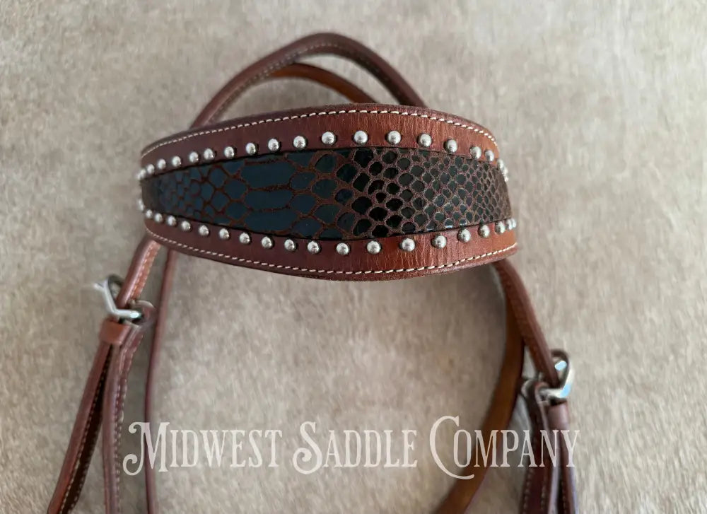 Beautiful Headstall & Breast Collar Set - Dark Brown Croc Stamped Leather Bridles & Headstalls