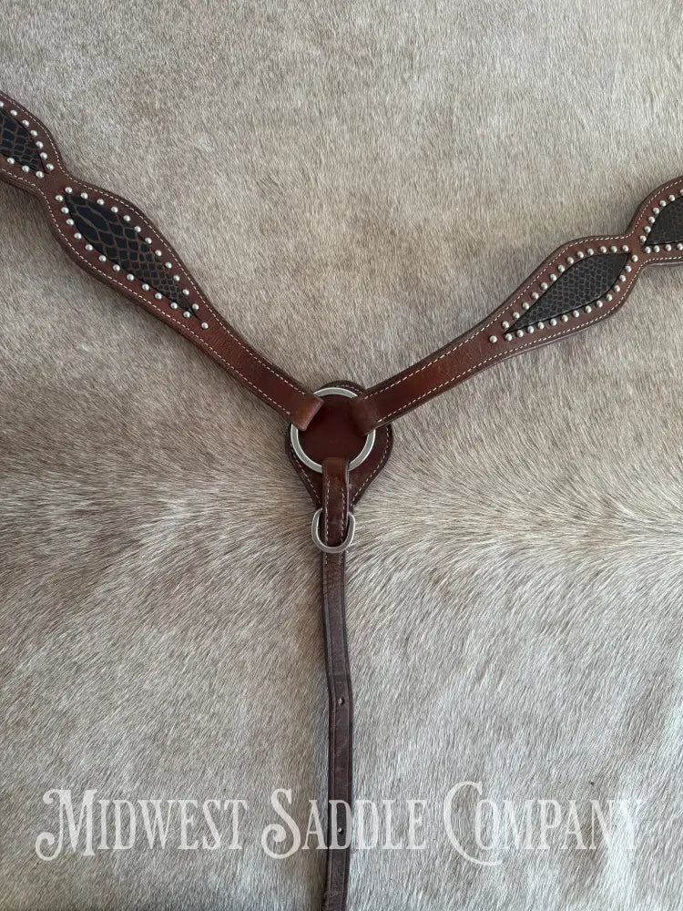 Beautiful Headstall & Breast Collar Set - Dark Brown Croc Stamped Leather Bridles & Headstalls