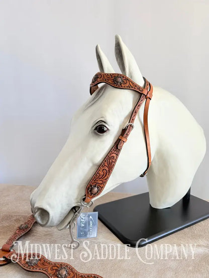 Circle Y Concho Headstall & Breast Collar Set Fully Tooled Tack Set