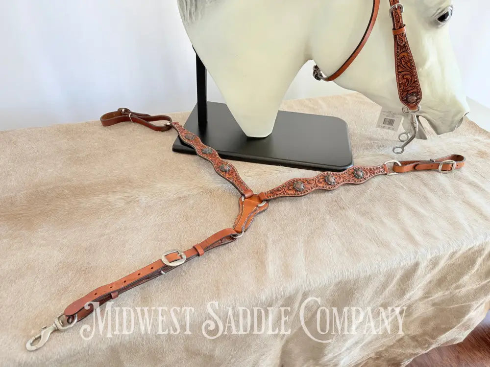 Circle Y Concho Headstall & Breast Collar Set Fully Tooled Tack Set