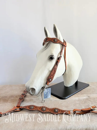 Circle Y Concho Headstall & Breast Collar Set Fully Tooled Tack Set