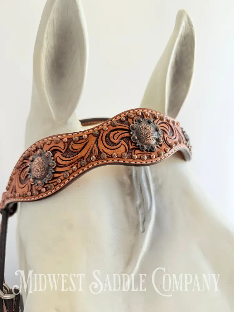 Circle Y Concho Headstall & Breast Collar Set Fully Tooled Tack Set