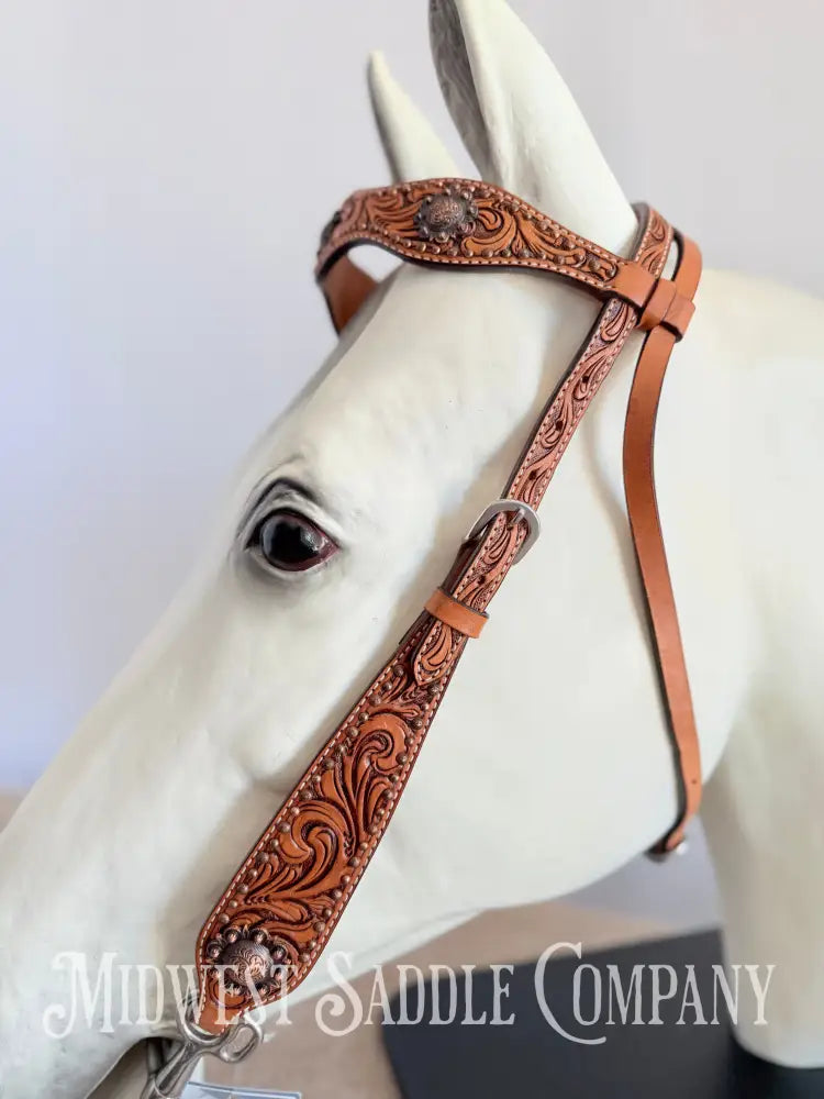 Circle Y Concho Headstall & Breast Collar Set Fully Tooled Tack Set