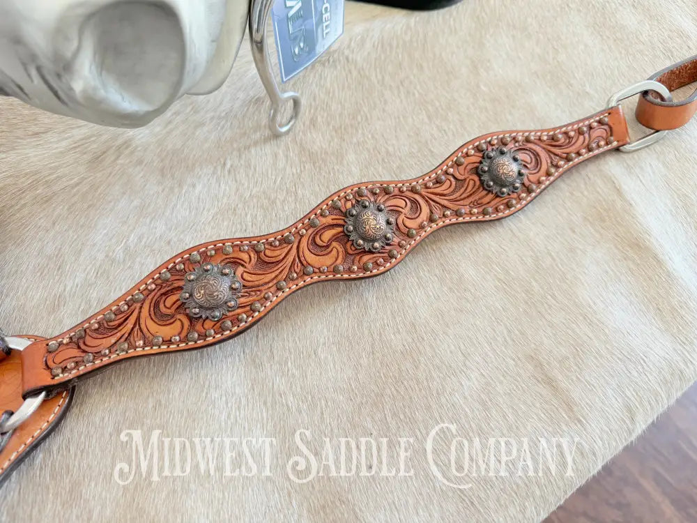 Circle Y Concho Headstall & Breast Collar Set Fully Tooled Tack Set