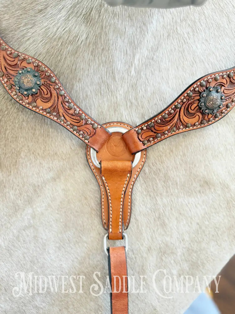 Circle Y Concho Headstall & Breast Collar Set Fully Tooled Tack Set