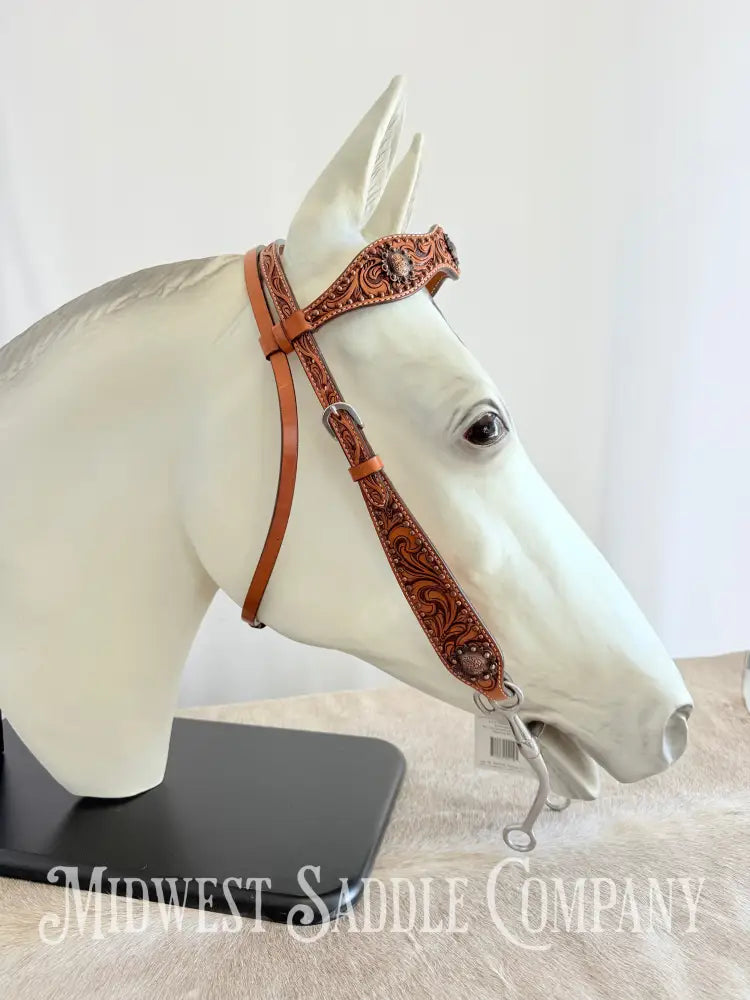 Circle Y Concho Headstall & Breast Collar Set Fully Tooled Tack Set