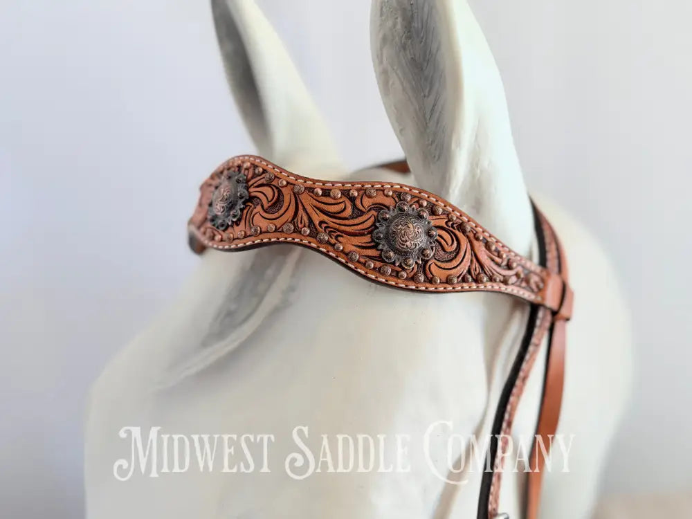 Circle Y Concho Headstall & Breast Collar Set Fully Tooled Tack Set