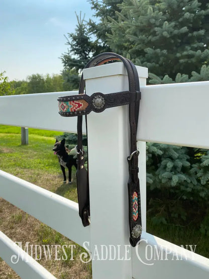 Complete Circle Y Southwest Beaded Tack Set - Headstall Noseband Breast Collar Spur Straps.