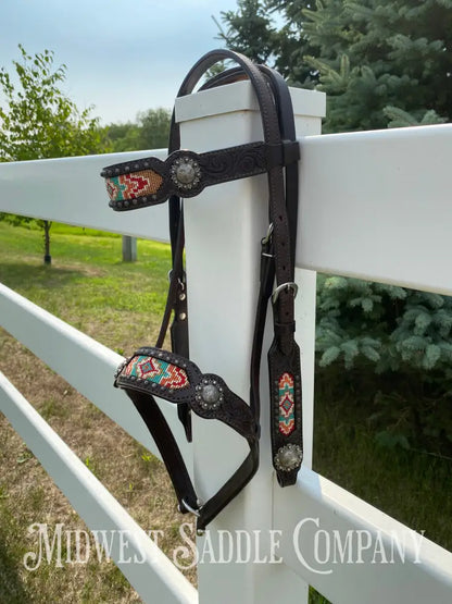 Complete Circle Y Southwest Beaded Tack Set - Headstall Noseband Breast Collar Spur Straps.
