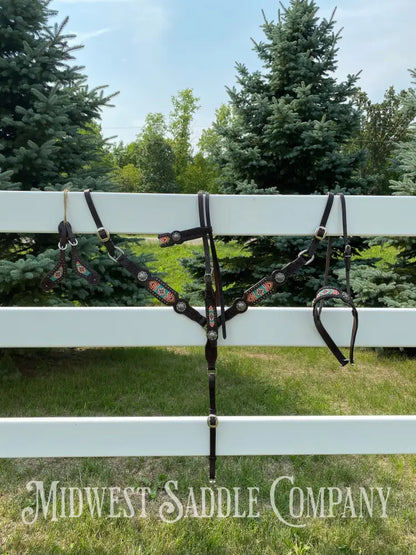 Complete Circle Y Southwest Beaded Tack Set - Headstall Noseband Breast Collar Spur Straps.