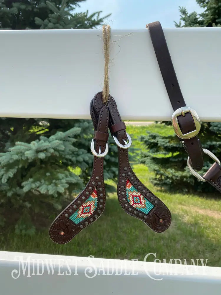 Complete Circle Y Southwest Beaded Tack Set - Headstall Noseband Breast Collar Spur Straps.