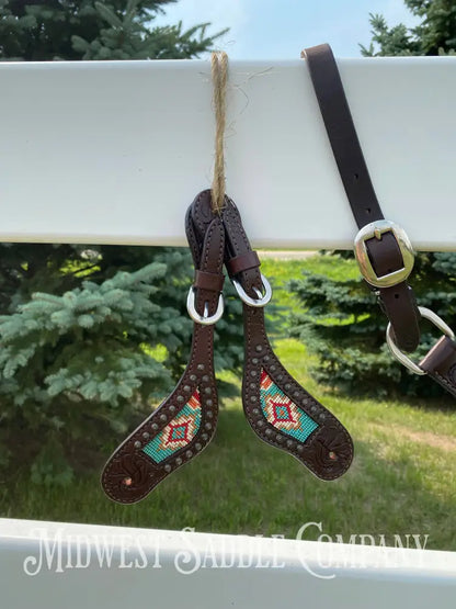 Complete Circle Y Southwest Beaded Tack Set - Headstall Noseband Breast Collar Spur Straps.