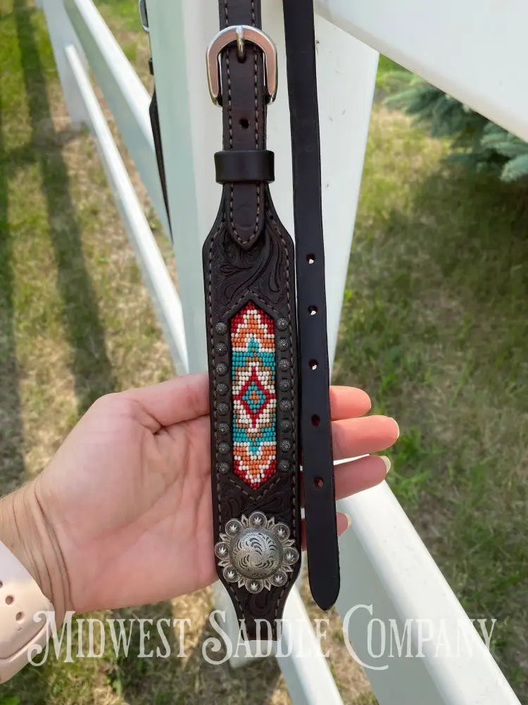 Complete Circle Y Southwest Beaded Tack Set - Headstall Noseband Breast Collar Spur Straps.