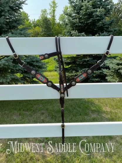 Complete Circle Y Southwest Beaded Tack Set - Headstall Noseband Breast Collar Spur Straps.