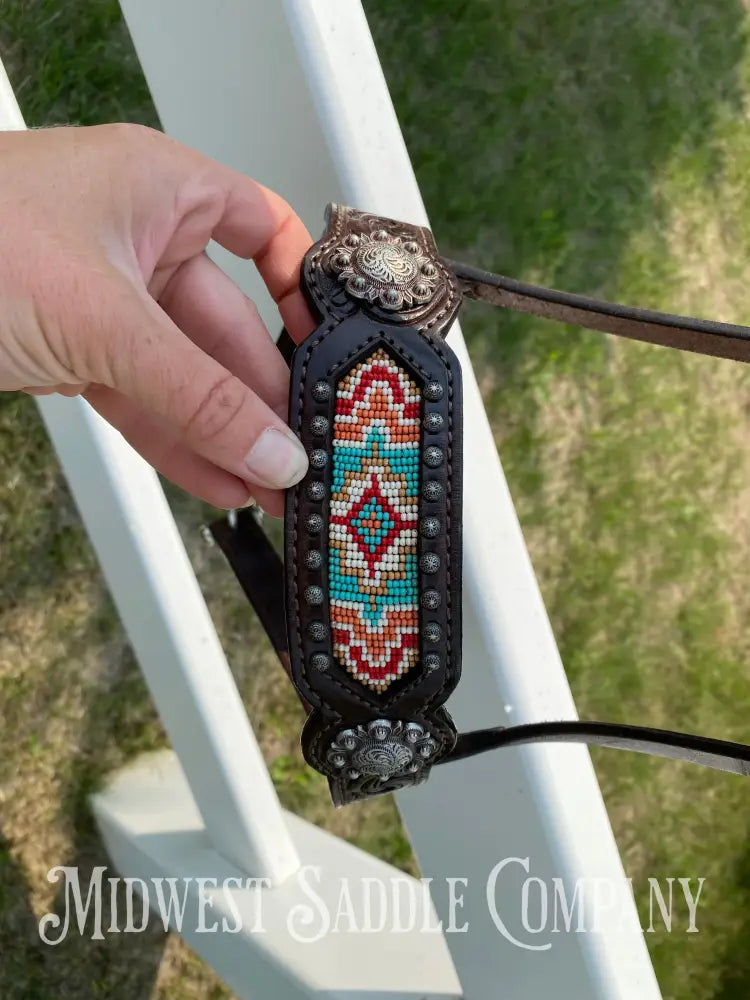 Complete Circle Y Southwest Beaded Tack Set - Headstall Noseband Breast Collar Spur Straps.