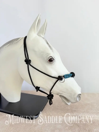 Custom Braided Rope Halter Side Pull 4 Knots Blue - Horse Size Halter