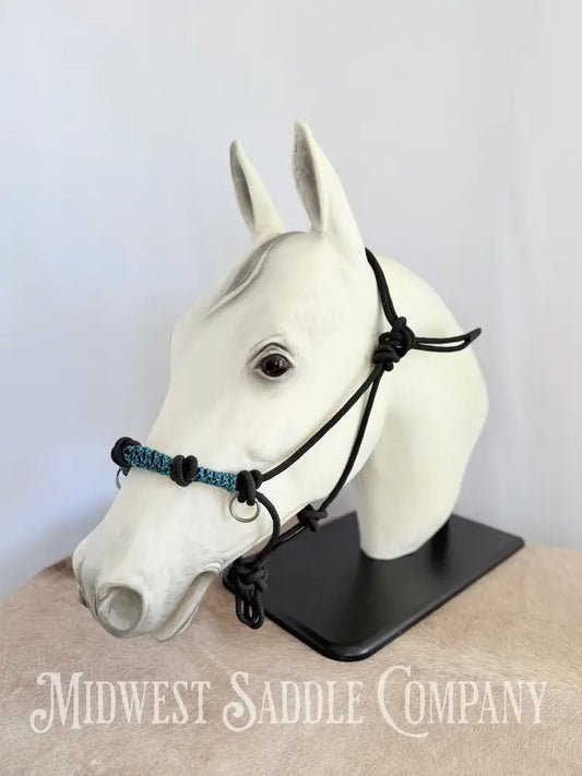 Custom Braided Rope Halter Side Pull 4 Knots Blue - Horse Size Halter