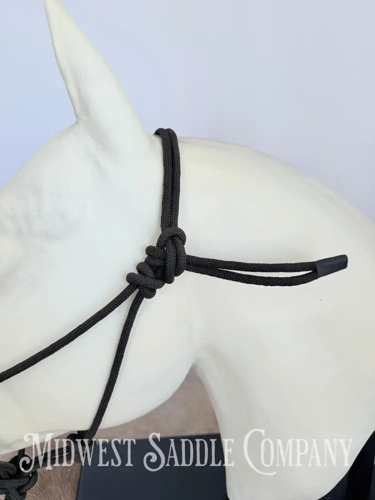 Custom Braided Rope Halter Side Pull 4 Knots Blue - Horse Size Halter